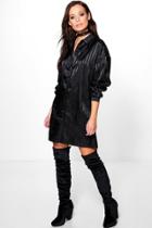 Boohoo Kimberly Satin Stripe Shirt Dress Black