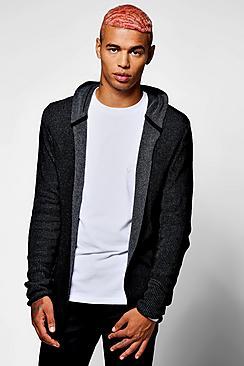 Boohoo Ribbed Contrast Hooded Cardigan