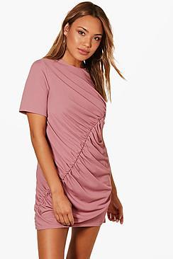 Boohoo Ella Ribbed Ruched Shift Dress