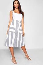 Boohoo Tonal Stripe Button Midi Skirt