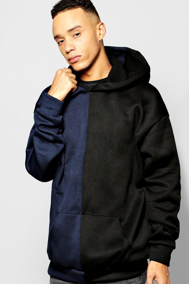 Boohoo Oversized Half & Half Hoodie Navy