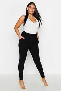 Boohoo Plus Pleat Front Tie Waist Trouser