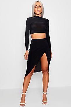 Boohoo Anna Asymmetric Hem Midi Skirt