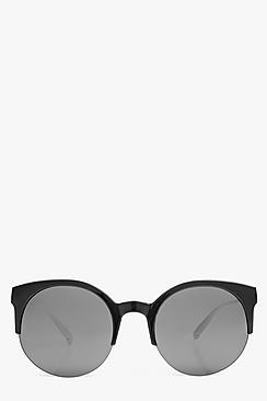 Boohoo Lola Round Half Frame Round Sunglasses