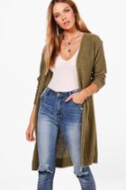 Boohoo Lois Soft Knit Midi Cardigan Khaki