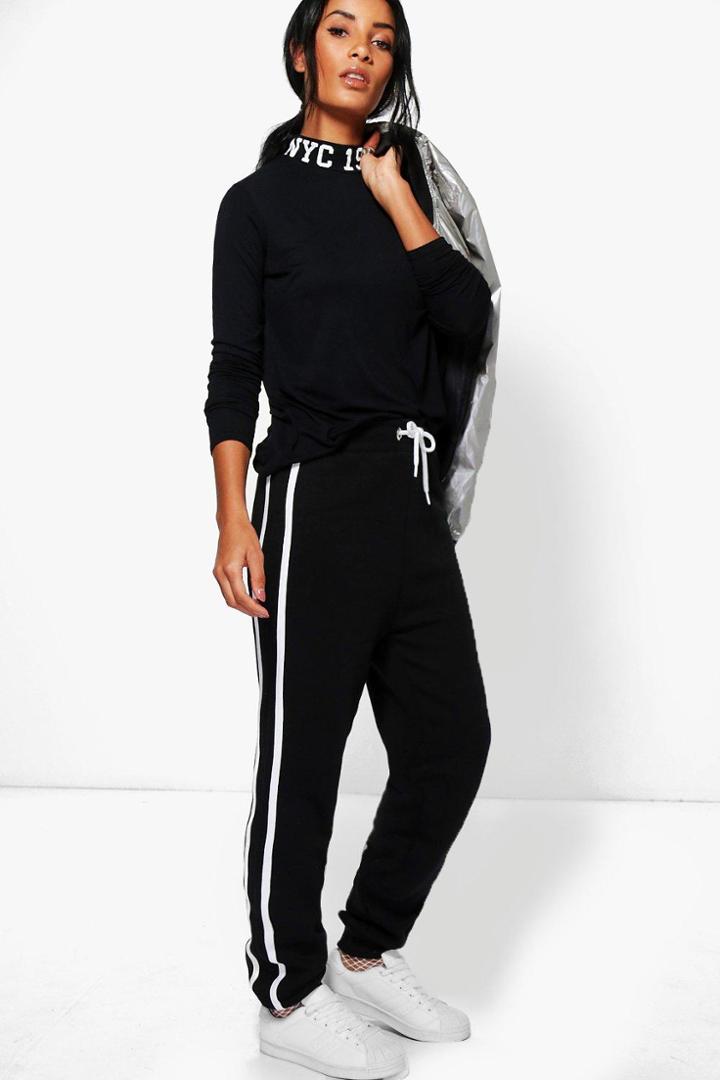 Boohoo Gianna Contrast Side Panel Sweat Joggers Black