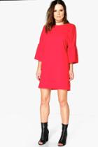 Boohoo Michelle Bell Sleeve Dress Red