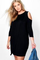 Boohoo Plus Laurie 3/4 Sleeve Cold Shoulder Wrap Dress Black