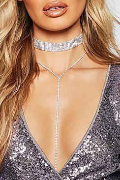 Boohoo Diamante Plunge Choker