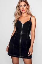 Boohoo Plus Contrast Stitching Denim Dress