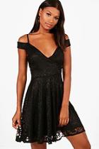 Boohoo Lucie Cold Shoulder Lace Skater Dress