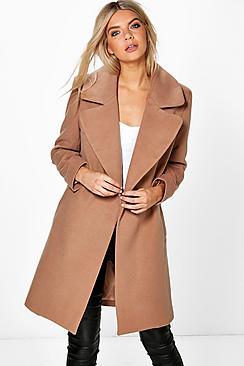 Boohoo Poppy Oversized Collar Wool Look Coat