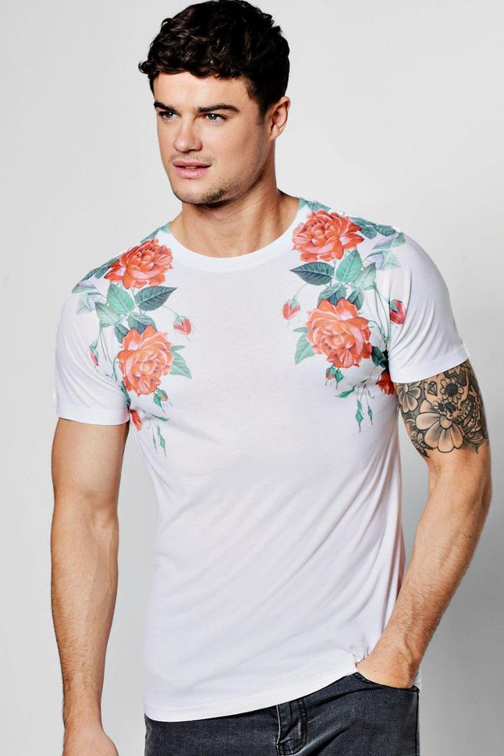 Boohoo Rose Sublimation Shoulder T Shirt White