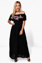 Boohoo Plus Rosie Embroidered Frill Maxi Dress Black