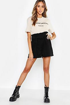 Boohoo Cord Belted Paperbag Shorts