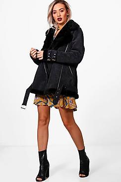 Boohoo Grace Cord Aviator Jacket