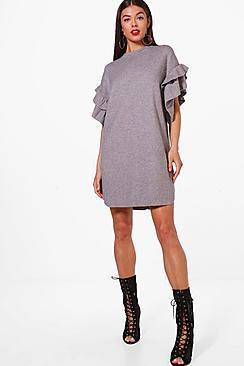 Boohoo Ruffle Sleeve Marl Knitted Dress