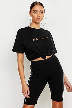 Boohoo Gold Foil Woman Script Slogan T-shirt
