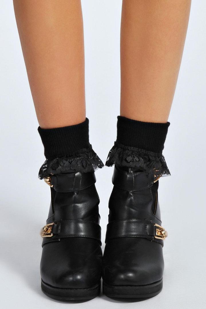 Boohoo Alexus Lace Frill Ankle Socks - Black
