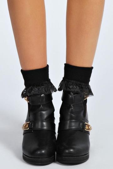 Boohoo Alexus Lace Frill Ankle Socks - Black