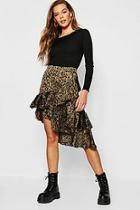 Boohoo Leopard Print Ruffle Midi Skirt