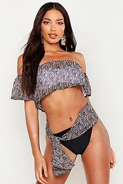 Boohoo Zebra Bardot And Skirt Beach Co-ord