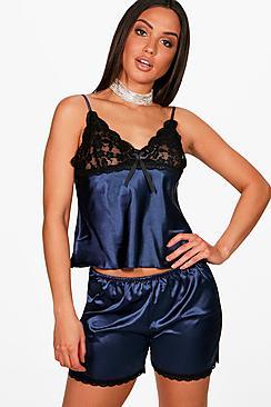 Boohoo Hailey Lace & Satin Cami Short Set