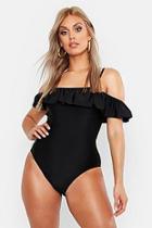 Boohoo Plus Cold Shoulder Frill Swimsuit