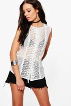 Boohoo Kaylee Tie Waist Crochet Shirt White
