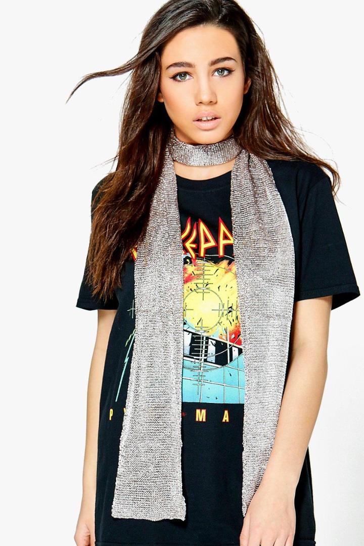 Boohoo Charlotte Metallic Skinny Scarf Lilac