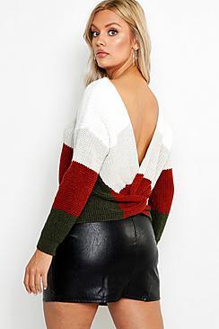 Boohoo Plus Stripe Knot Back Sweater