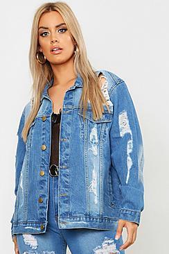 Boohoo Plus Distressed Oversized Denim Jacket