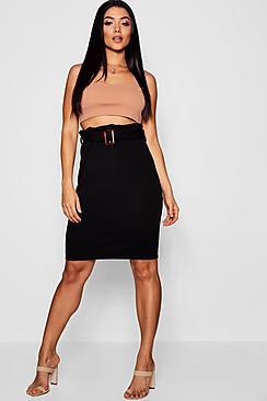 Boohoo Mock Horn Buckle Midi Skirt