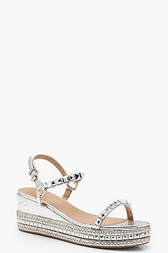 Boohoo Metallic Stud Detail Flatform Wedges