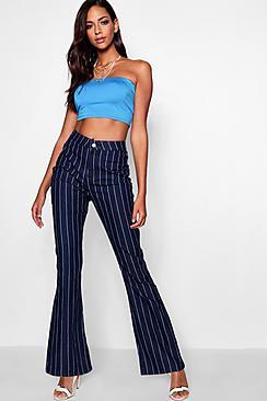 Boohoo Jess Stripe Skinny Flare Jeans