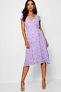 Boohoo Star Print Wrap Skater Dress