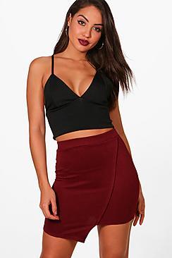 Boohoo Hannah Asymetric Wrap Ribbed Mini Skirt