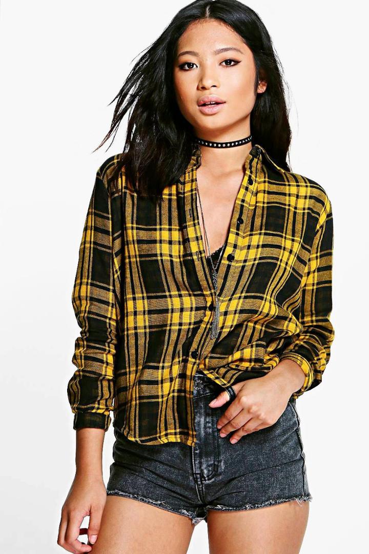 Boohoo Petite Hanna Oversized Flannel Shirt Multi