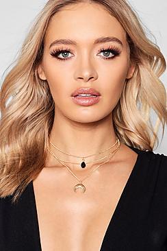 Boohoo Mia Crystal & Horn Layered Choker Necklace