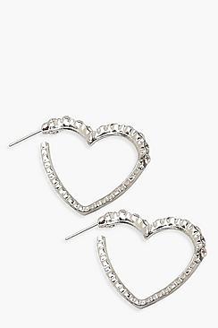 Boohoo Diamante Heart Hoop Earrings