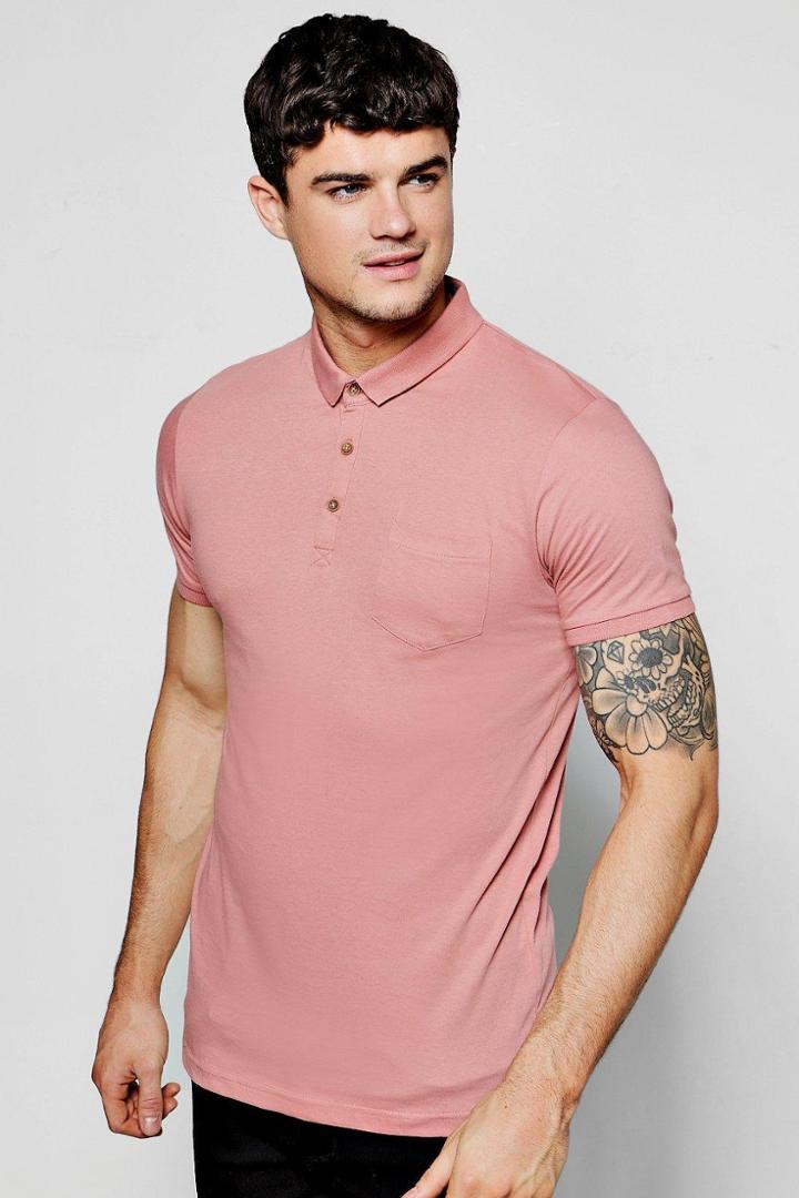 Boohoo Chest Pocket Short Sleeve Jersey Polo Pink
