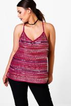 Boohoo Plus Ruby Embellished Front Cami Top Wine