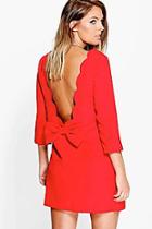 Boohoo Larisa Scallop Bow Open Back Shift Dress