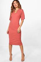Boohoo Jodie Formal Curved Neck Fitted Midi Dress