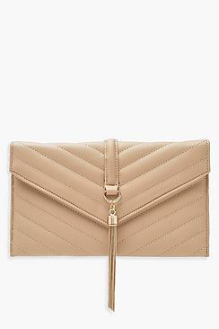 Boohoo Pu Quilt & Tassel Chain Clutch