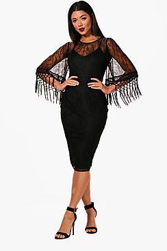 Boohoo Boutique Lace Jossa Tassel Sleeve Midi Dress