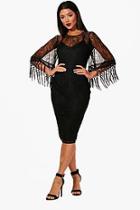 Boohoo Boutique Lace Jossa Tassel Sleeve Midi Dress