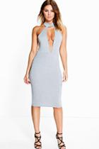 Boohoo Abigail Choker Plunge Midi Dress Grey