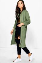 Boohoo Freya Longline Zip Bomber Khaki