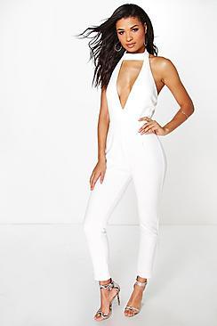 Boohoo Hollie High Neck Deep Plunge Jumpsuit